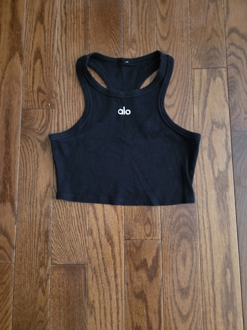 ALO Yoga Black Racerback Cropped Tank with Logo